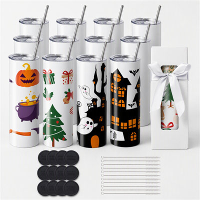 12 Pack Sublimation Skinny Straight Tumblers with Lids and Straws