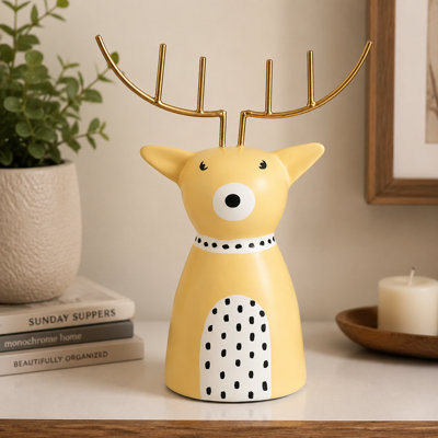 Handcrafted Papier Mache Golden Antler Reindeer Figurine