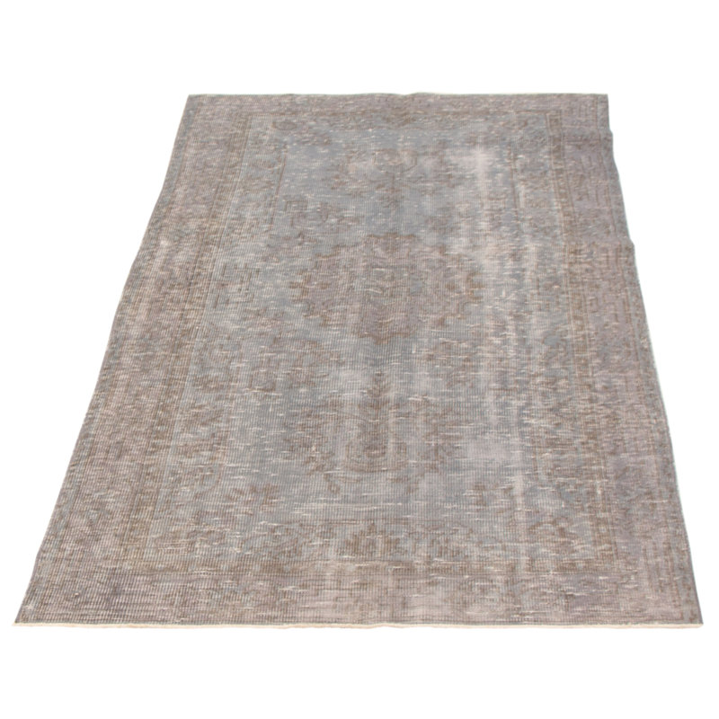 Tapis gris en laine noué à la main de conception unique et de style années 2000 4 pi 7 po x 7 pi 9 po Okechuku