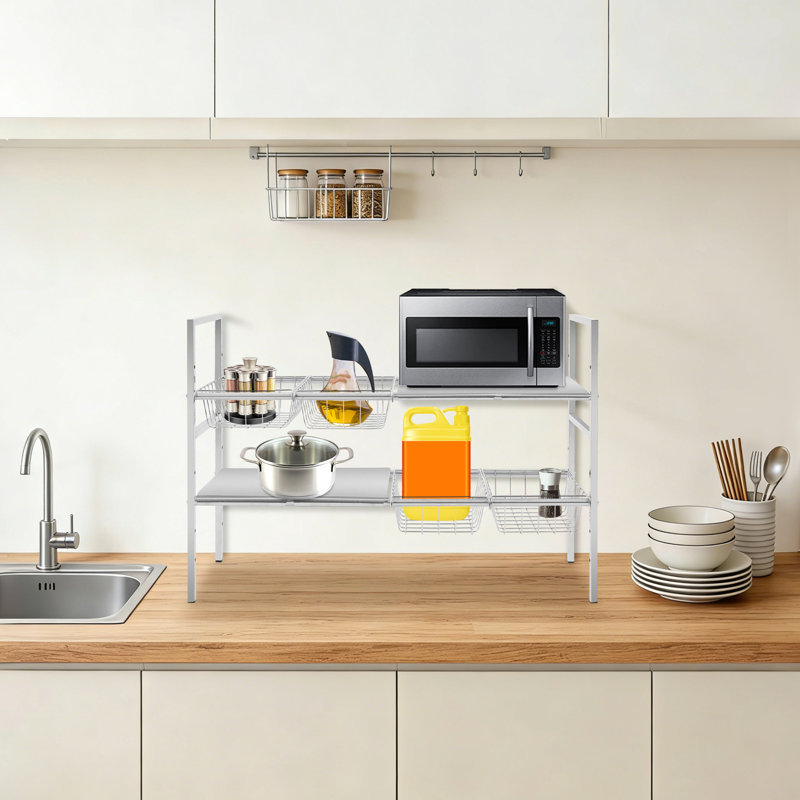 Tablette de rangement réglable pour armoire de cuisine en acier inoxydable avec 4 paniers