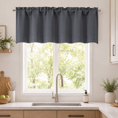 Charcoal Grey Valance for Window, Blackout Small Kitchen Curtain for Bedroom/Living Room, Rod Pocket Privacy Short Window Treatment Valance RV Bunk Panels, 60"Wx18"L
