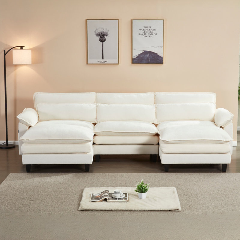 Canapé rembourré Cloud, canapé modulaire en U avec repose-pieds, Beige