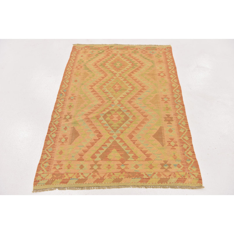 Tapis intérieur en laine 3 pi 2 po x 4 pi 8 po one-of-kind à la main-noué la new age Elland