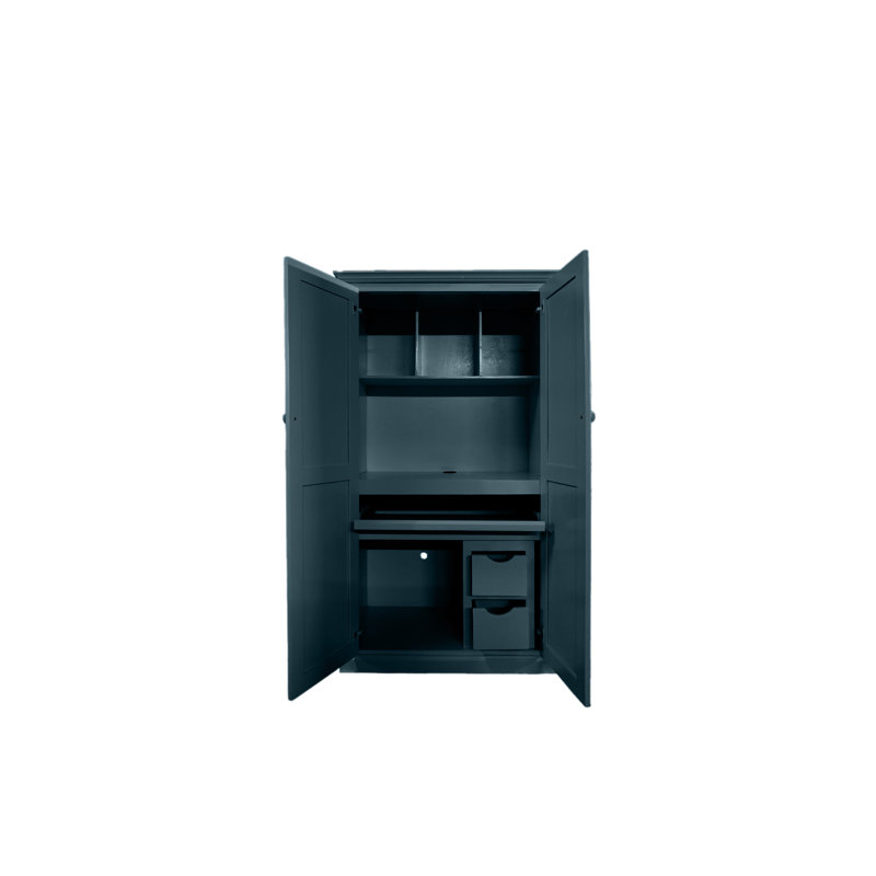 Bureau armoire en bois massif Breeda, Bleu fumée