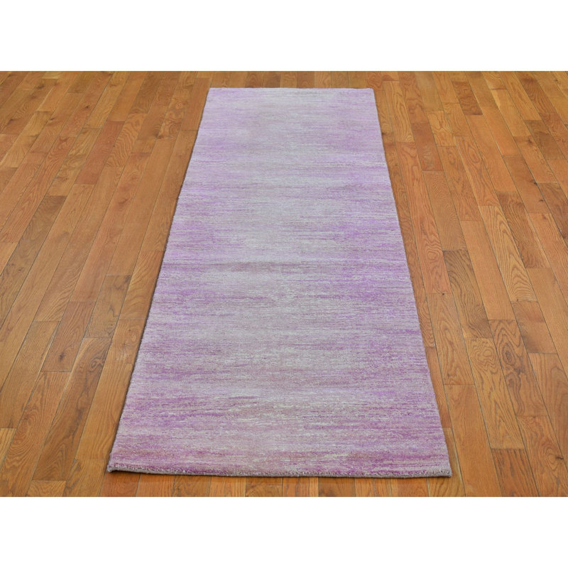 Tapis de couloir oriental noué à la main 2 pi 7 po x 8 pi 5 po en laine biologique rose