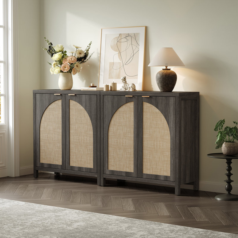 Boho - Rattan Sideboard With Adjustable Shelves, Dark Gray