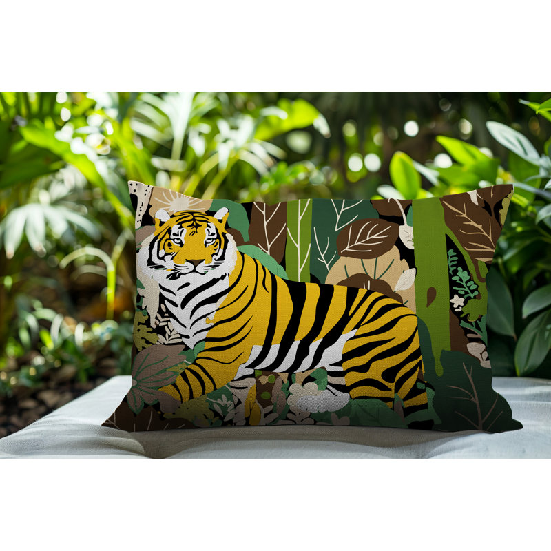 Oreiller rectangulaire réversible intérieur / extérieur Kyo Tiger, Beige, H 25 po x l 18 po
