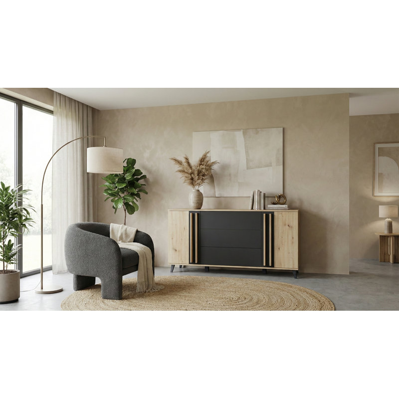 Huron Chest Of Drawers, 150 Cm, Artisan Oak, Black/Natural