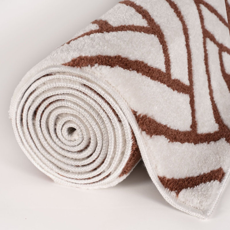 Loft Modern Chevron Living Room Area Rug and Runner Soft Pile, Runner 80 x 300 cm, Orange/Ivory