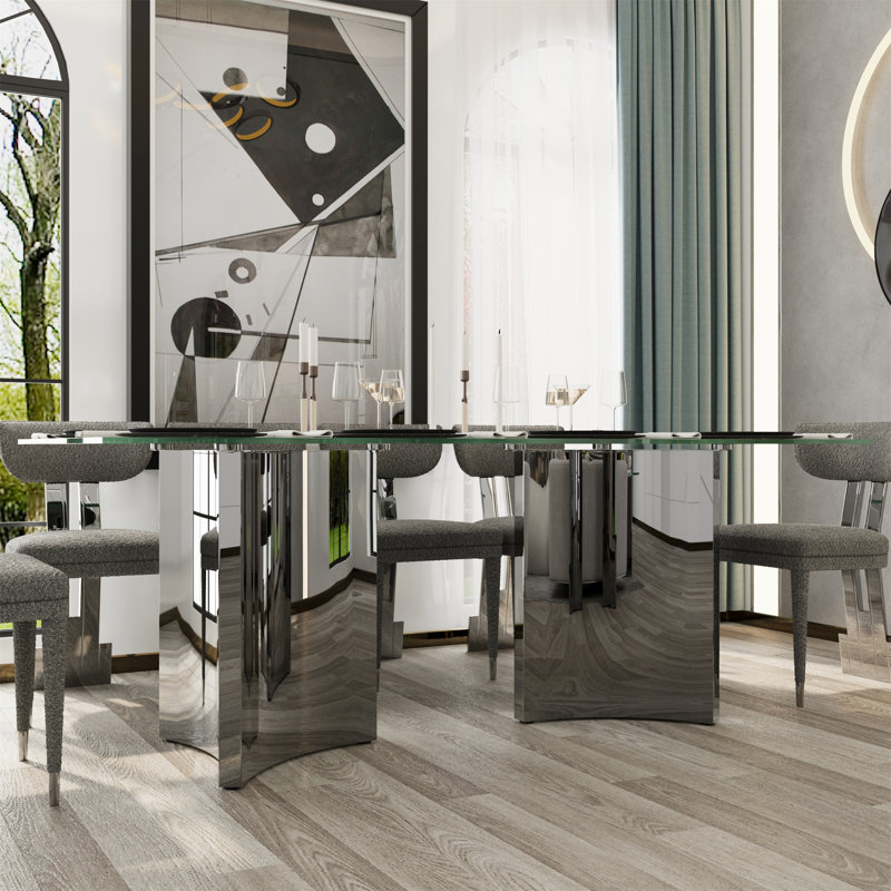 Glass Dining Table, Modern Dining Table For Kitchen & Dining Room, 30"H x 70"L x 35"W