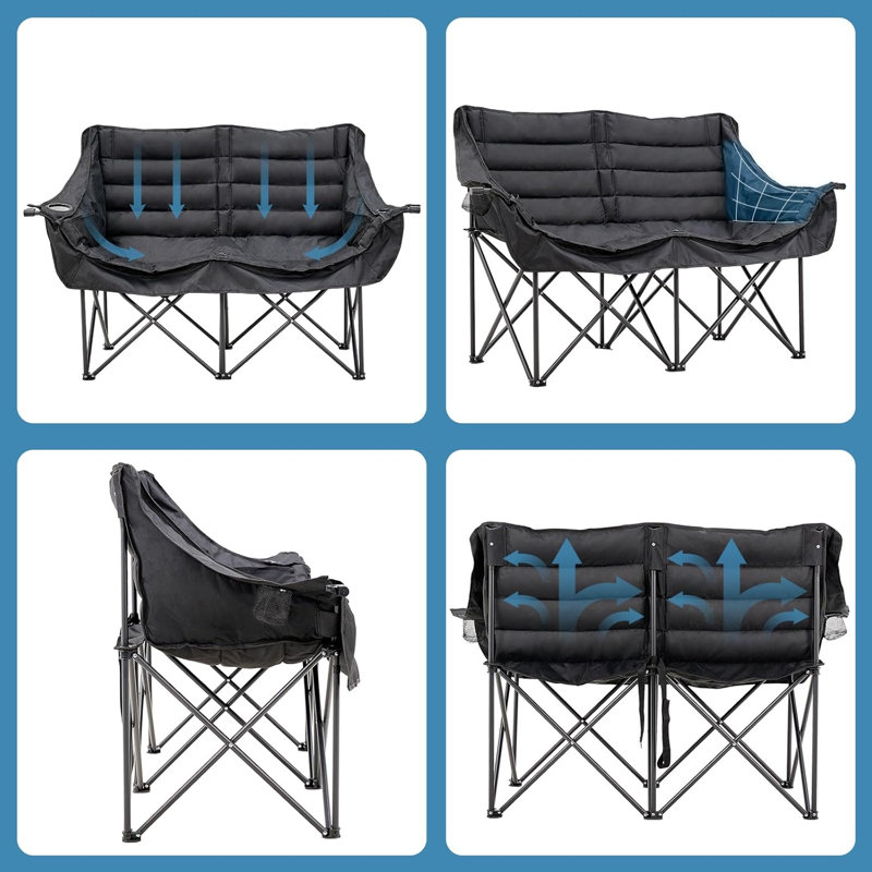 Chaise de camping double surdimensionnée Glena, chaise de camping double pour 2 personnes entièrement rembourrée avec sac de transport