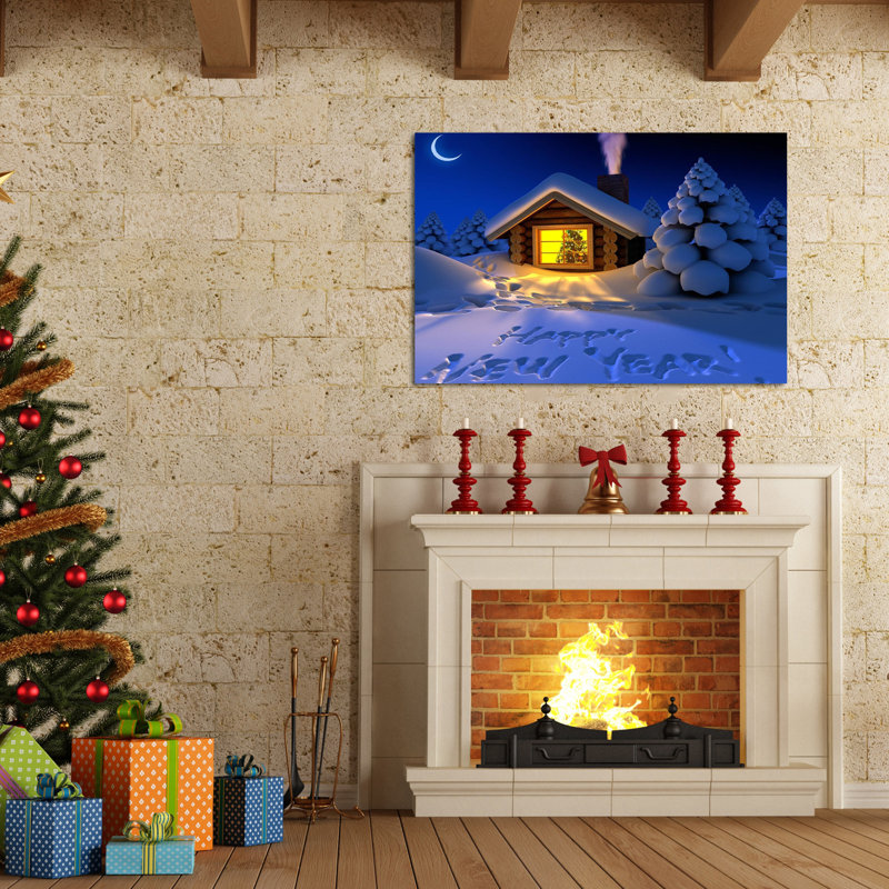 Happy New Year Santa encadré sur toile, H 32 po x l 48 po x P 1,5 po