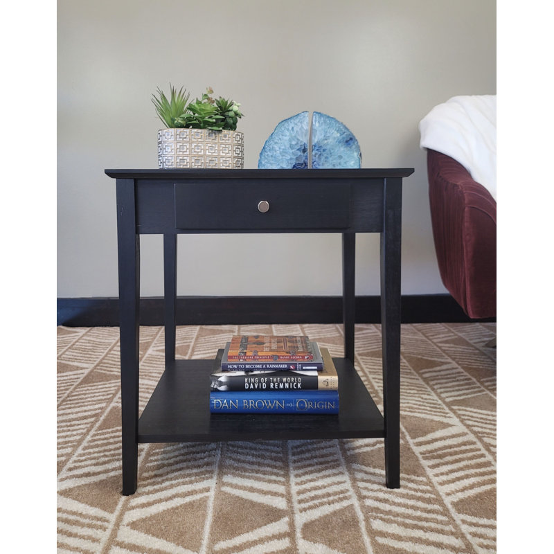 Table de bout en bois massif avec rangement Amreece, Gris anthracite
