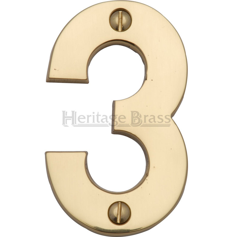 Heritage Brass Heritage Numeral Face Fix 76mm (3"), 3, Polished Brass
