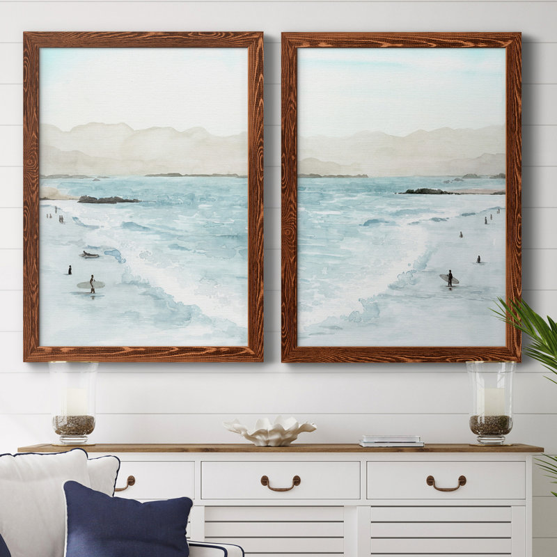 «In The Surf I», ensemble de 2 peintures sur toile encadrées, Toile avec cadre érable, H 31,5 po x l 47 po