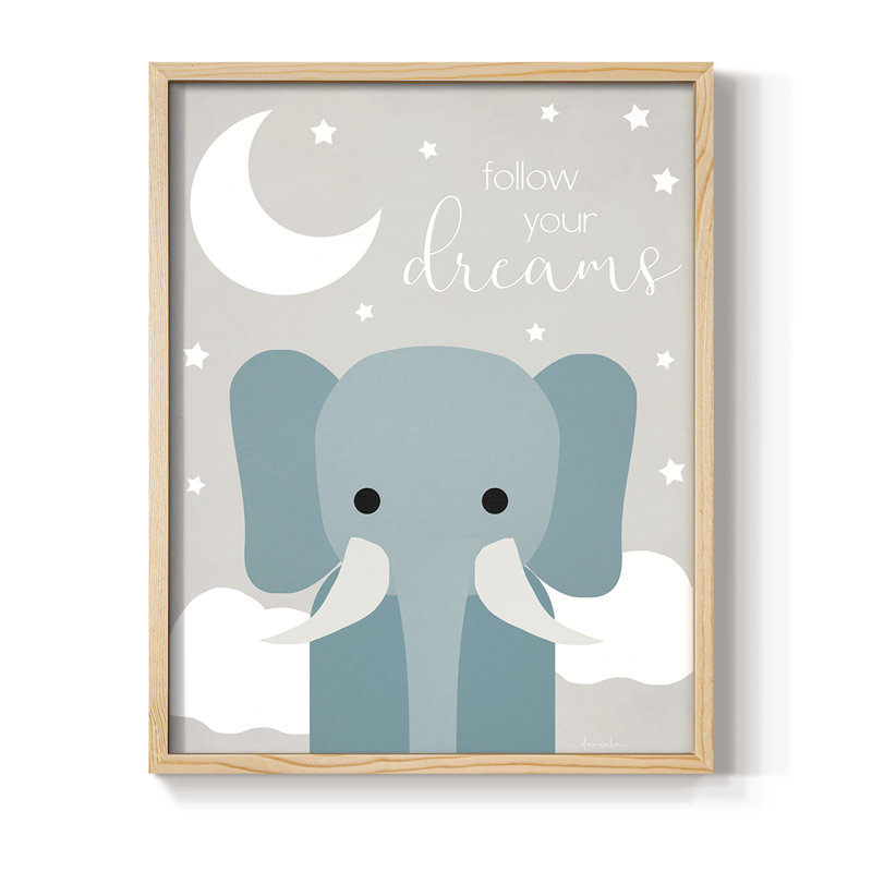 Dreams Elephant, reproduction encadrée - bois massif, H 15 po x l 12 po, Naturel