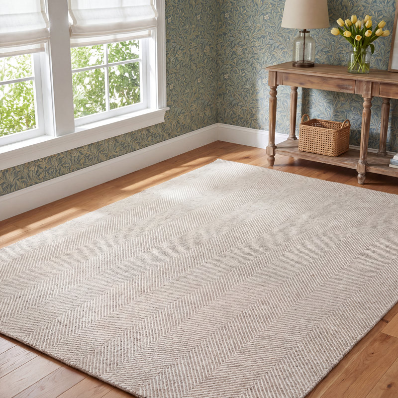 Wheaton Chevron Handmade Tufted Wool Taupe Area Rug, Rectangle 5' x 8'