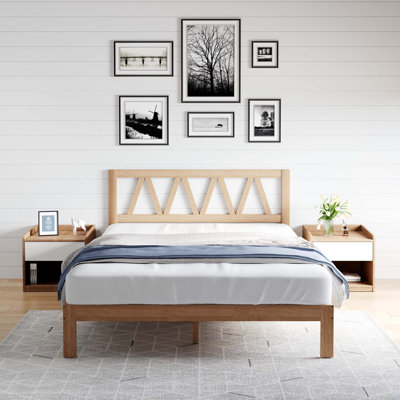 Solid Wood Bed Frame with Headboard