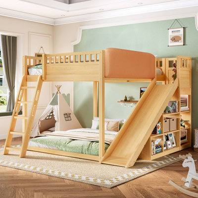 Kizi Minimalist Design, Loft Bed With Slide And Storage, Premium Pine Wood