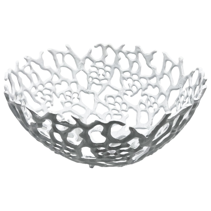 Bol décoratif décoratif fait à la main en aluminium, H 6 po x l 17 po x P 17 po, Blanc