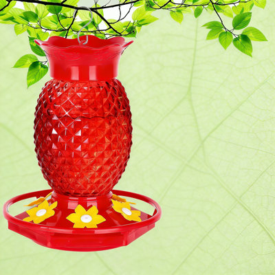 Mangeoire à colibri en verre avec douves de fourmis, capacité de 16 oz, 6 ports d'alimentation, abeille et fourmis