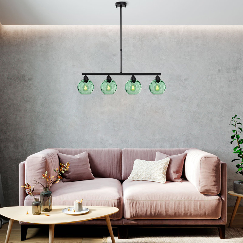 Stylish Mint & Black Chandelier, Metal Body, 31.5 x 5.9 x 31.5 Inches | 4 x E27 Sockets (Max 40W, Bulbs Not Included) | Elegant Lighting for Dining Room & Living Spaces, IP20 Rated for Indoor Use