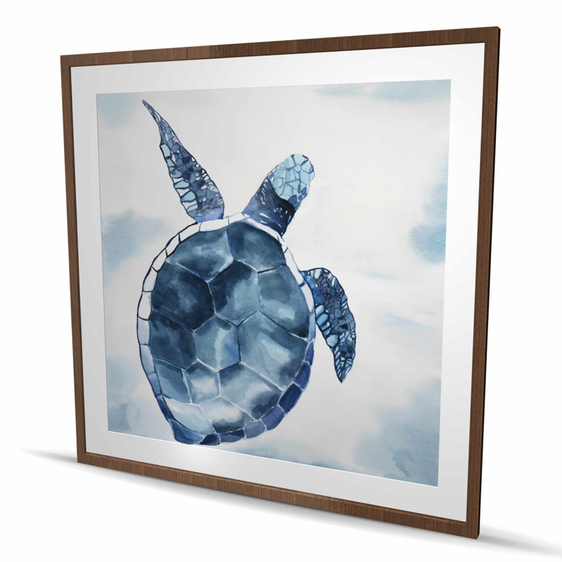 Blue Turtle Aquatic Print - Framed Matted Bathroom Decor