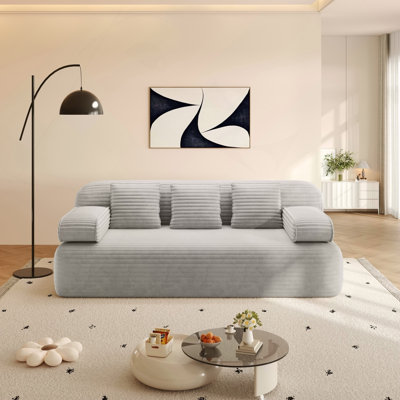 Canapé sans cadre 78,7 po, canapé-lit convertible 2-en-1 avec 3 coussins - tissu velours côtelé moelleux, canapé 3 places multifonctionnel pour petits espaces, appartements et chambres à coucher, gris clair