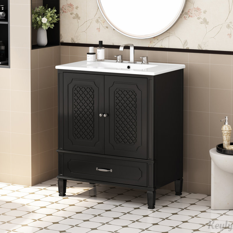 Meuble-lavabo 30 po avec lavabo style rétro, Black
