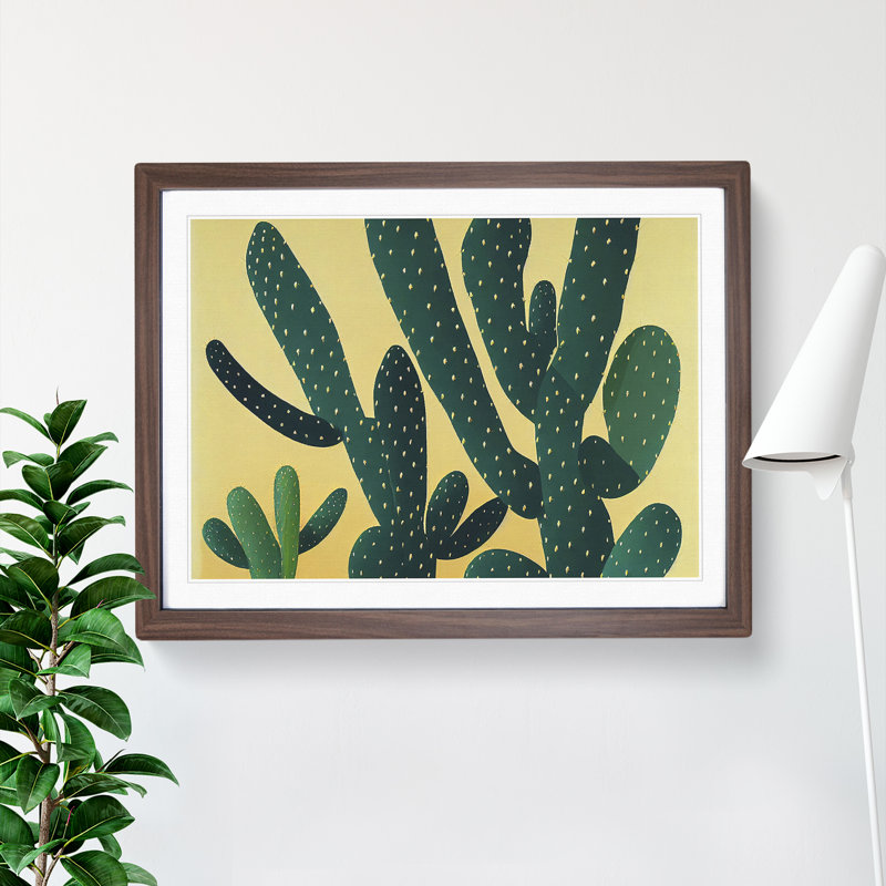 Bedazzled Cactus - Single Picture Frame Print, 34cm H x 46cm W x 2cm D, Walnut Frame