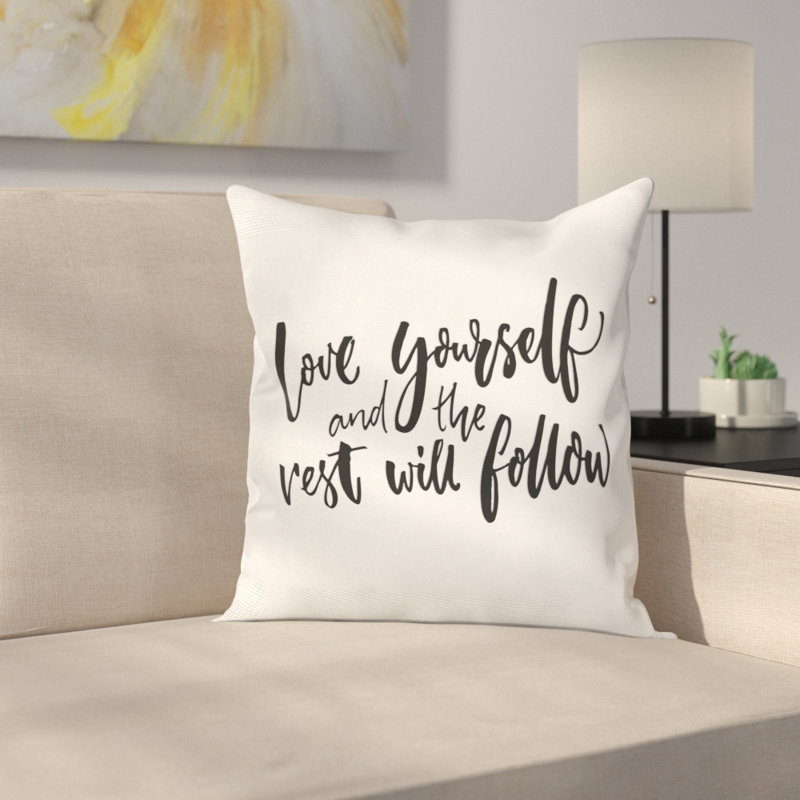 Love Yourself Black and White Polyester Square Throw Pillow