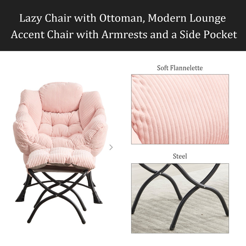 Fauteuil Lazy avec repose-pieds, fauteuil d'appoint moderne, Rose