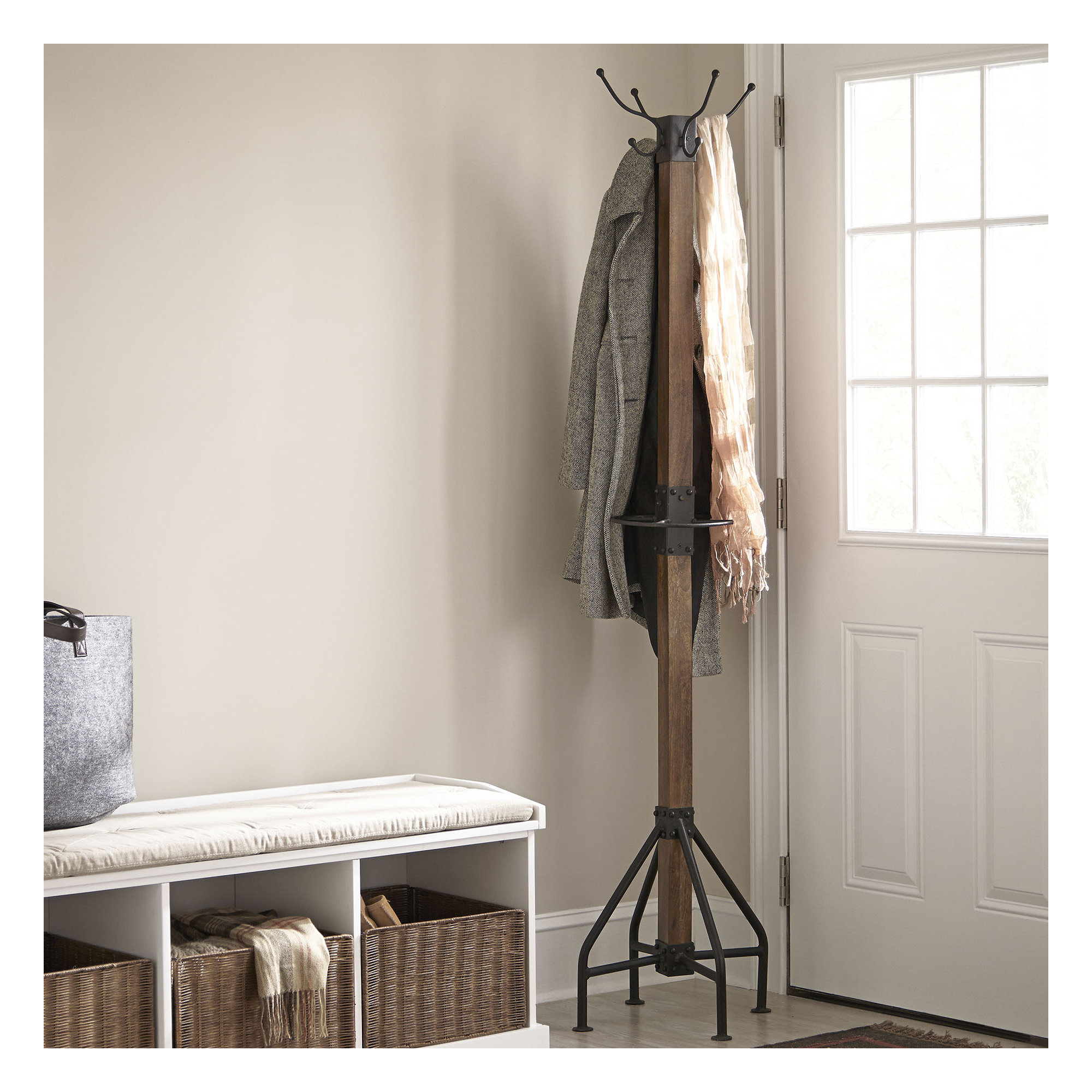 Donan 8 - Hooks Freestanding Coat Rack, Walnut Brown/Black