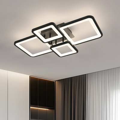Modern Black 62cm Rectangular LED Semi Flush Ceiling Light