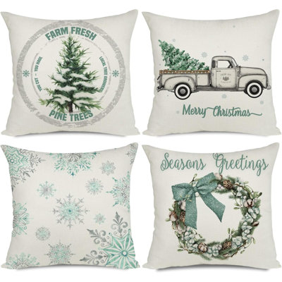 Housses de Noël décoratives, décorations de campagne fermières, vœux de ferme, arbres de Noël, taies décoratives, housses de coussin, ensemble de 4 housses pour canapé