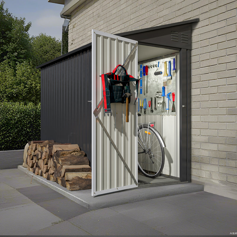 4' X 8' Lean-To Garden Shed,Metal Outdoor Storage Shed,Lockable Tool Storage, Black
