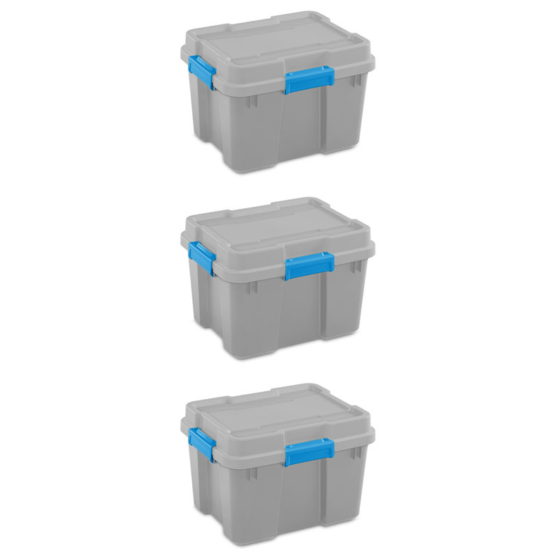 Sterilite 18336A03 30 Gallon Plastic Storage Container Box, Gray/Blue