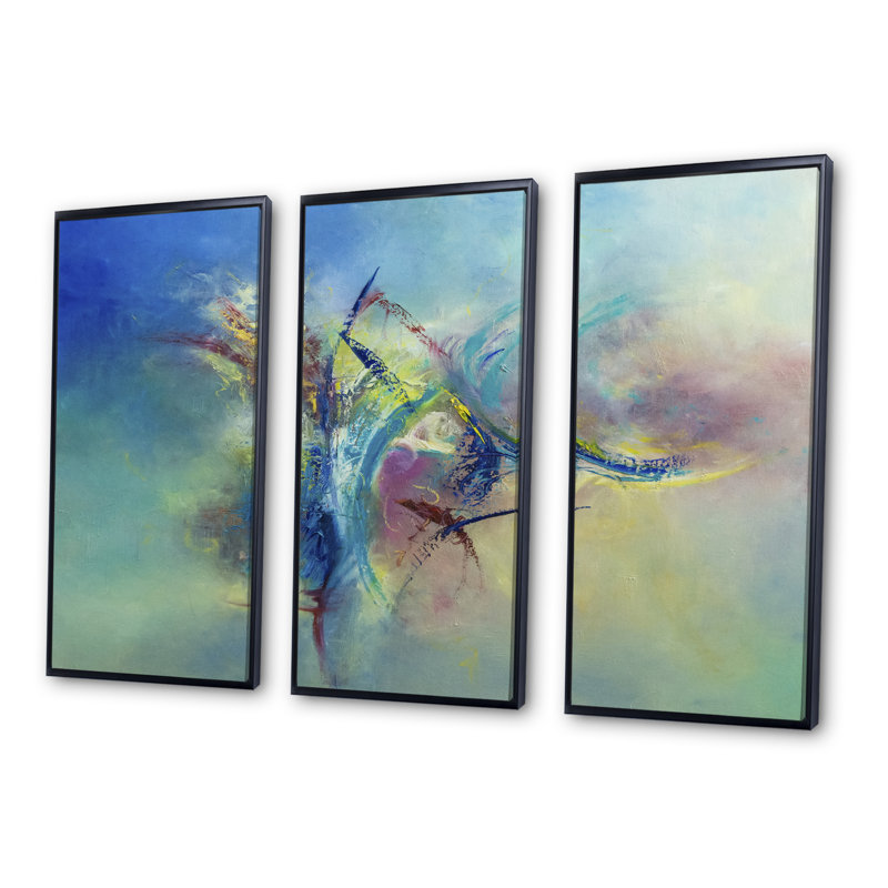 Focused Intention - Ensemble de 3 toiles d'art contemporain encadrées sur toile, Noir, H 20 po x l 36 po x P 1 po