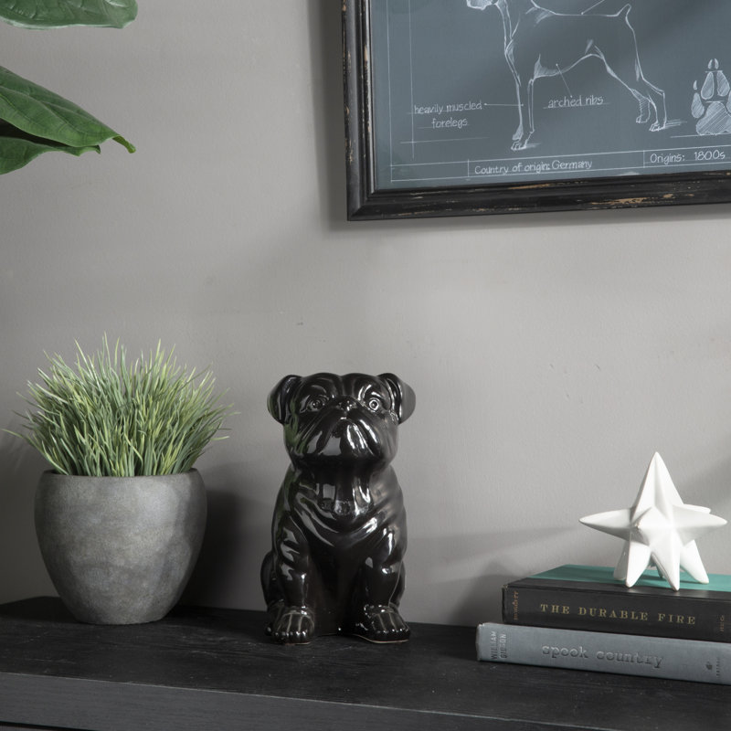 Bouledogue britannique assis en céramique Haizea, Noir