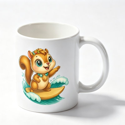 1pc Anime Squirrel Print Ceramic Mug - Cute Coffee Cup with Squirrel Motif.