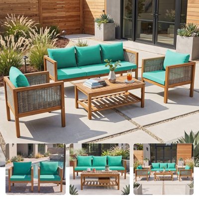 Solid Wood 3 - Person Patio Conversation Set with Cushions