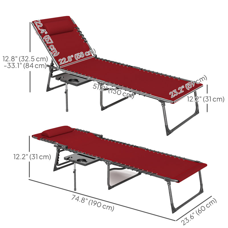 Méridienne pliante, chaise de bronzage réglable à 5 niveaux, rouge