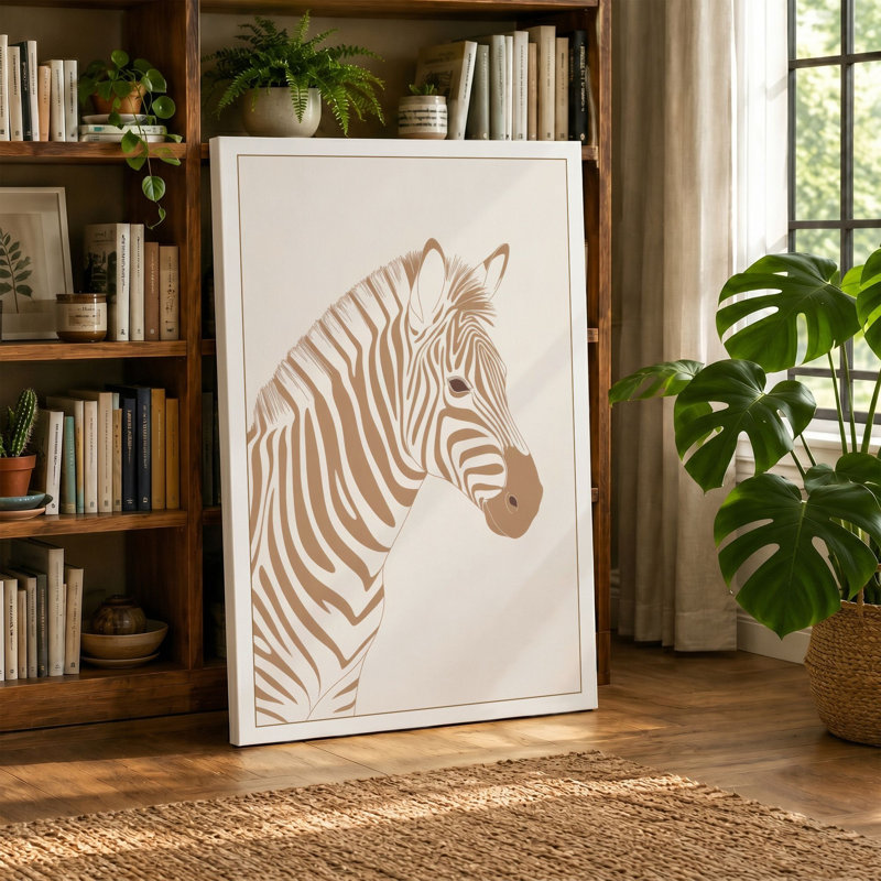 Zebra Head Study Minimalist - Wrapped Canvas, 18x12 - 45.7 x 30.5 cm, Terracotta Border