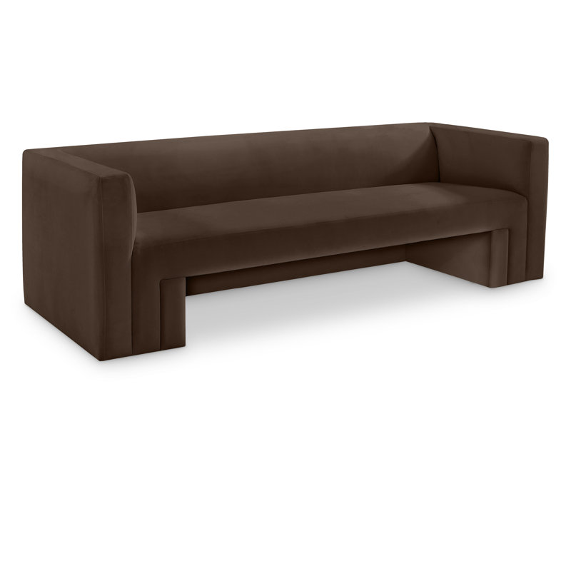 89.5" Velvet Square Arm Sofa, Brown Velvet