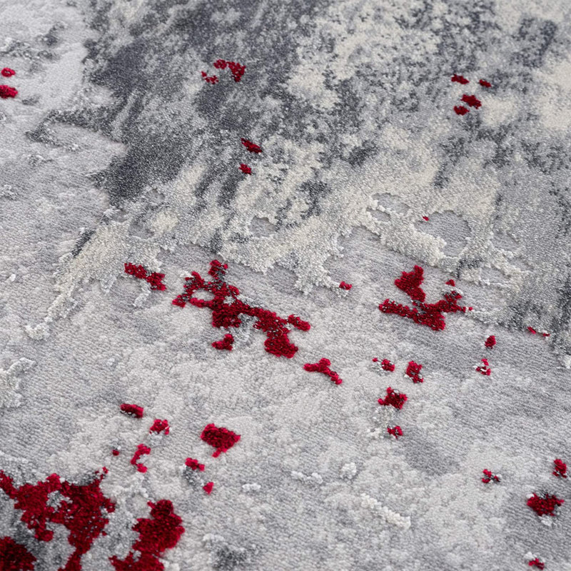 Red and Gray Abstract Area Rug, Rectangle 7' x 10'