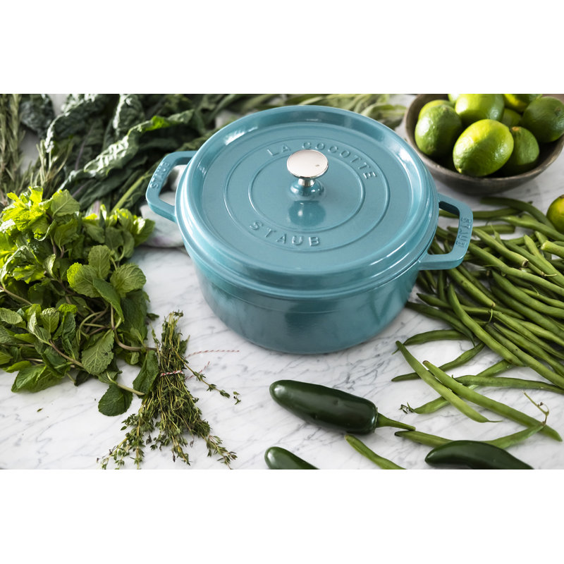 Turquoise Enameled Cast Iron 4-Quart Round Cocotte
