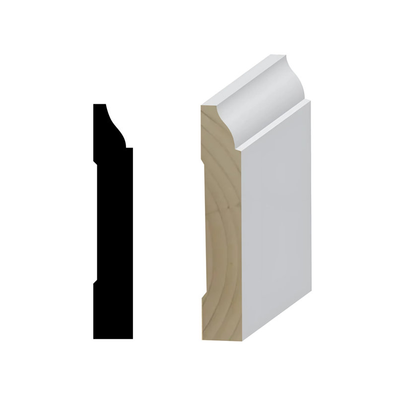 Primed Finger-Jointed Pine Baseboard Molding, 96 in. Length