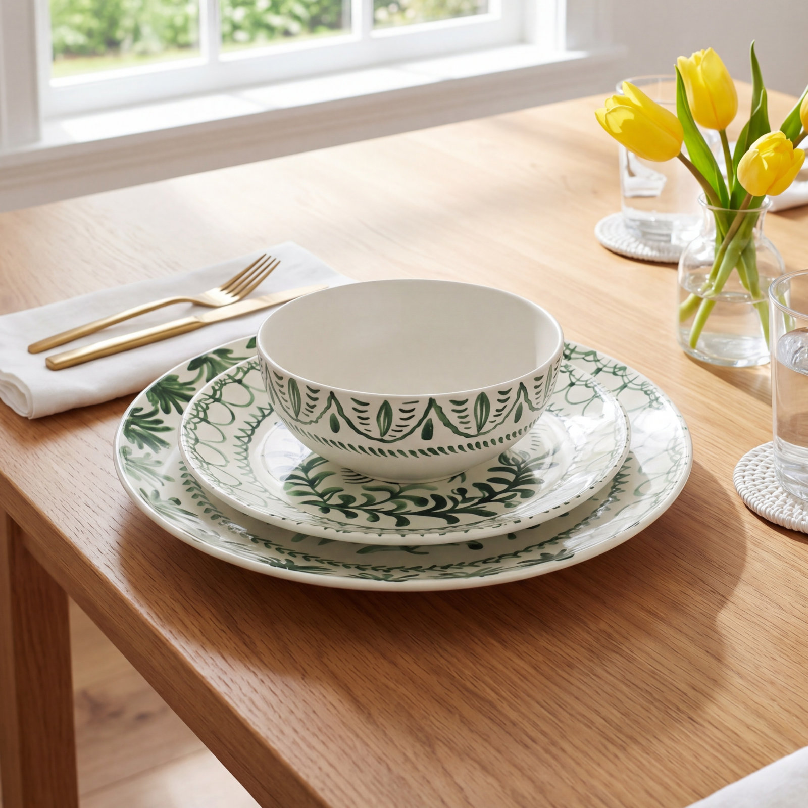Stoneware Dinnerware Set, Green