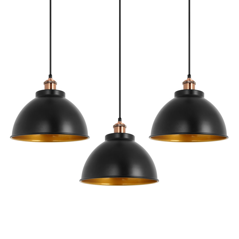 3-Light Black Brass Single Pendant 