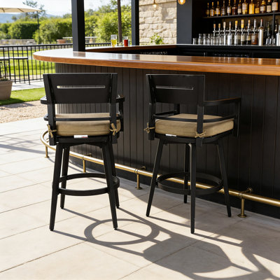 Chaise de patio pivotante à 360 ° en aluminium (ensemble de 2) avec coussins Sunbrella, dossier ergonomique, pieds fuselés, accoudoirs, repose-pieds, résistant aux intempéries